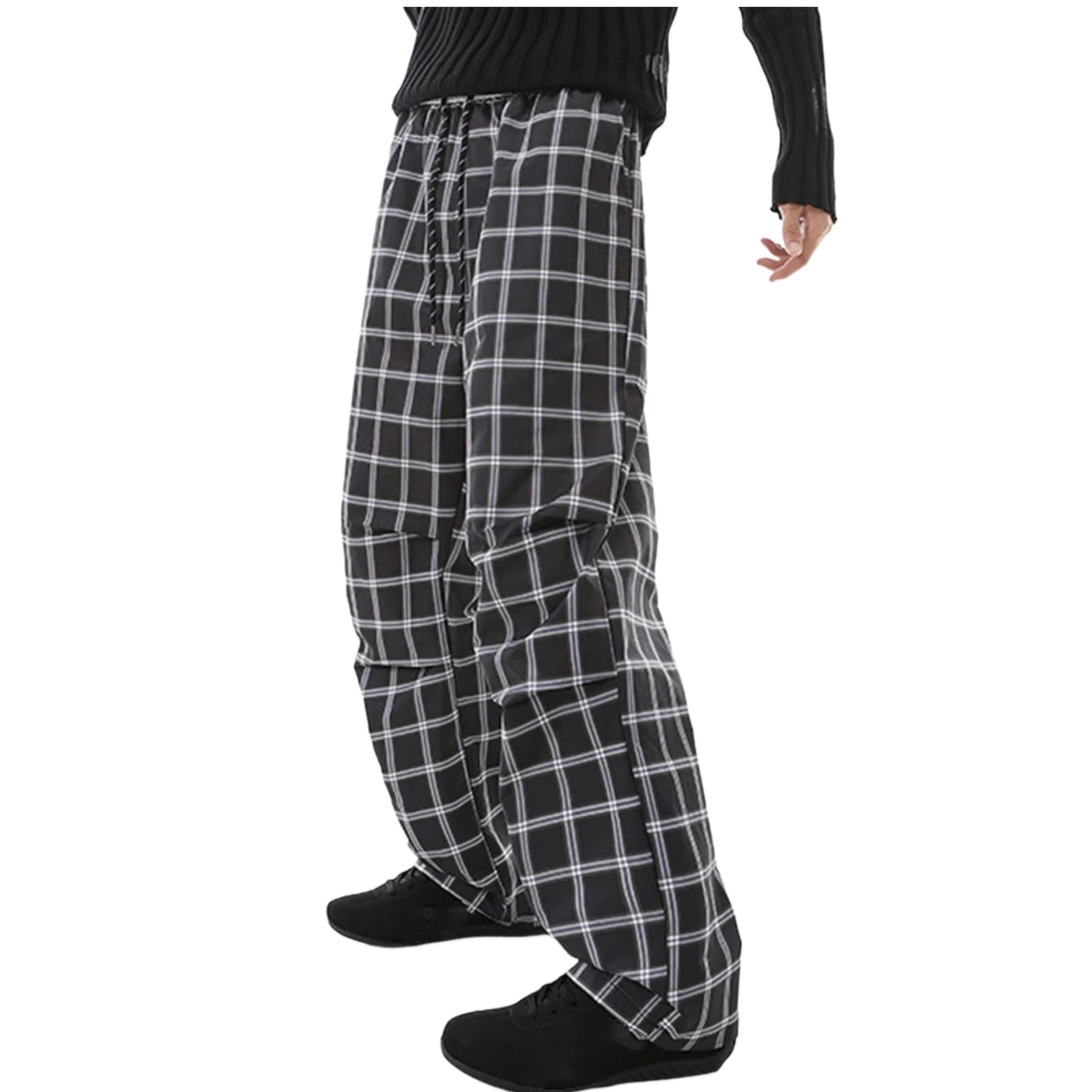 Mens Plaid Pants Women Y2k Oversized Checked Pant Cozy Lounge Drawstring Waist Wide Leg Trousers Baggy Lightweight Pj