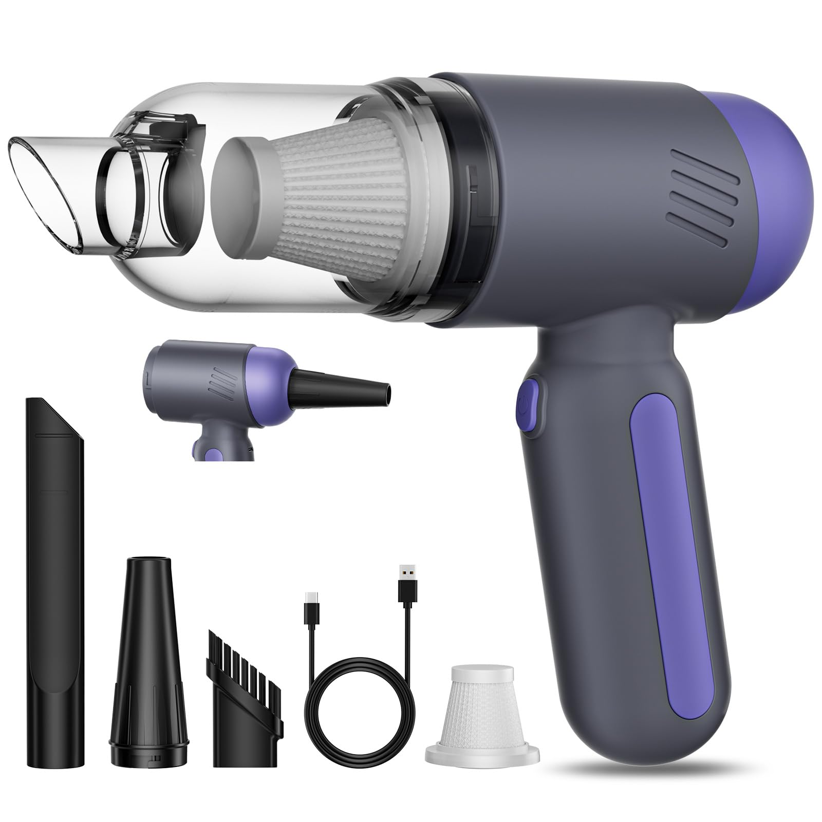 Bblldi Handheld Car Vacuum Cleaner, 2-in-1 Cordless Car Hoover and Air Blower with 15000 Pa Strong Suction