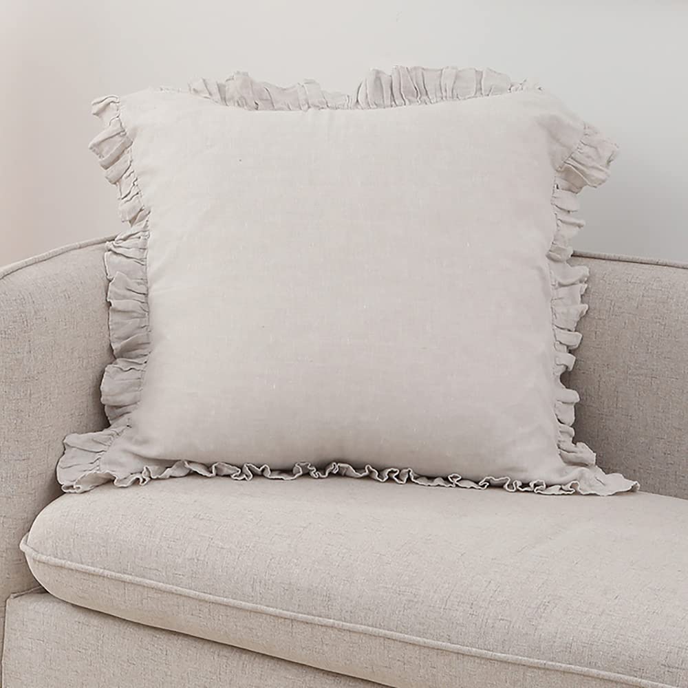 Simple&Opulence 100% Linen Stone Washed Euro Sham with Ruffle 26x26 Inch Pillow Cover Set of 2(Linen, 26"x26")