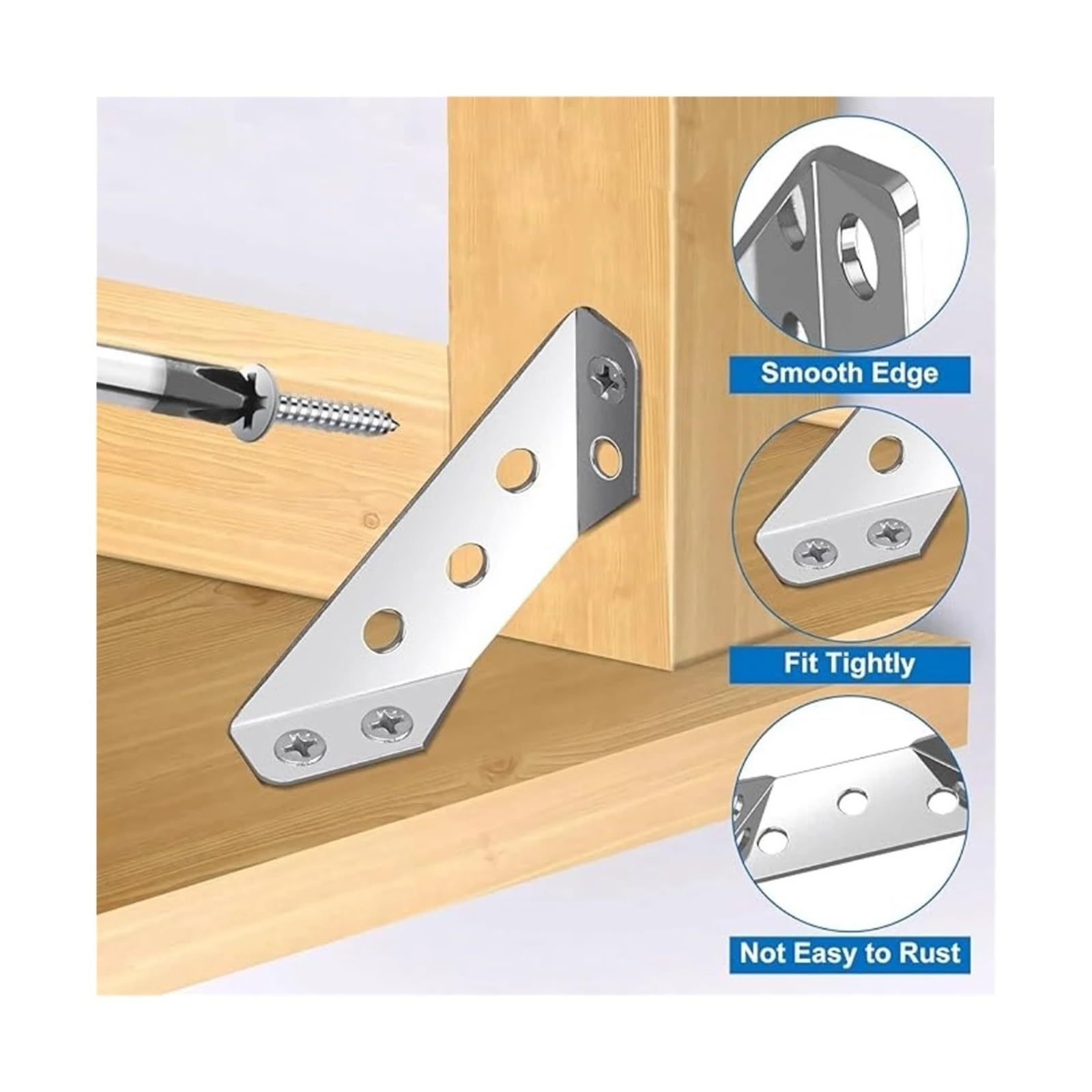 Conectores de esquina de 90° de acero inoxidable | 1 a 120 juegos de fijadores angulares con tornillos for el montaje de juntas de muebles(100Set)