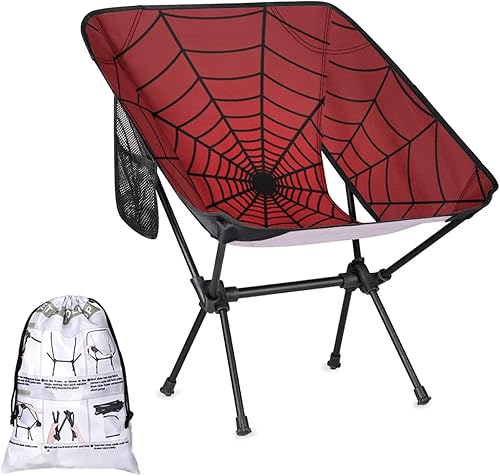 Silla de camping portátil, sillas plegables para exteriores, tela de arañas rojas, silla ligera para mochileros, sillas de playa plegables al aire