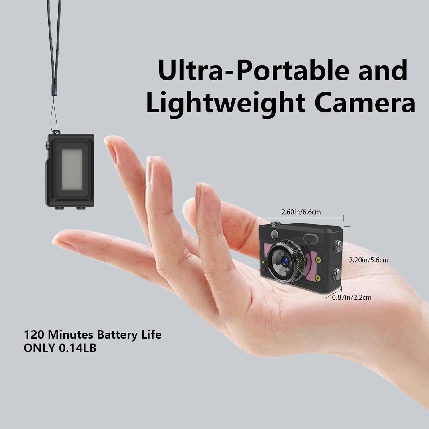 Mini Keychain Camera 64GB, 1080P Mini Retro Photo Video Camera, 120 Minute Battery Life Portable Tiny Digital Cam, Micro Video Camcorder for Travel Students Children, Pink