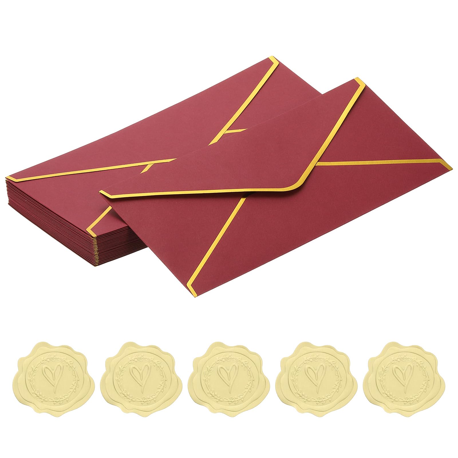 PATIKIL #10 150GSM Pretty Business Mailing Envelopes, 24Pcs 4.1 x 9.5 Self Seal Standard Letter Size Envelopes with Gold Border and Stickers for Christmas Wedding Cards, Burgundy