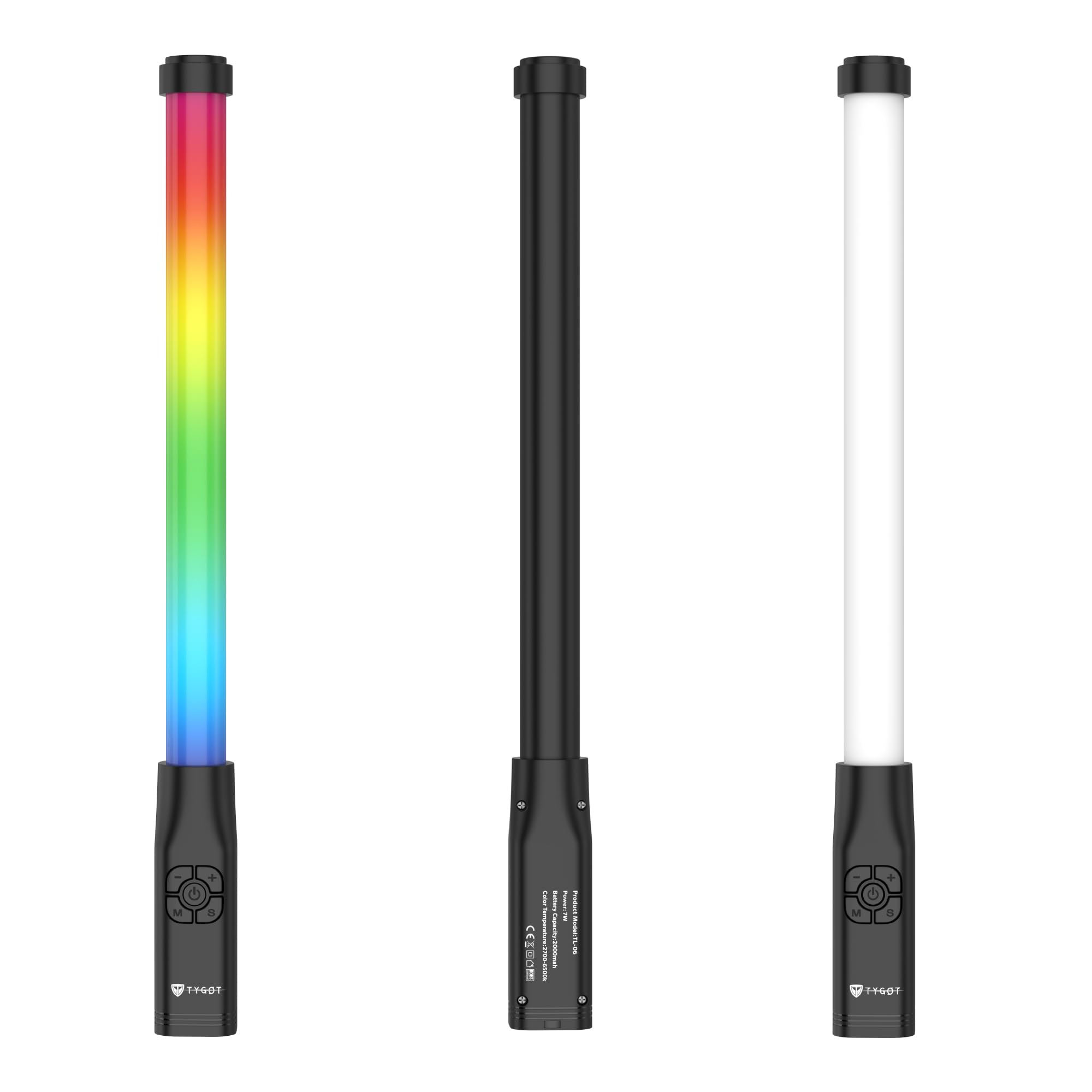 Tygot TL-06 RGB Stick Lamp Light, Portable Handheld LED Video Light with 7 Adjustable Colors, 2700K-6500K Soft Lighting, 2000mAh Battery, 1/4" Screw Mount, Type-C Charging for Photography & Vlogging
