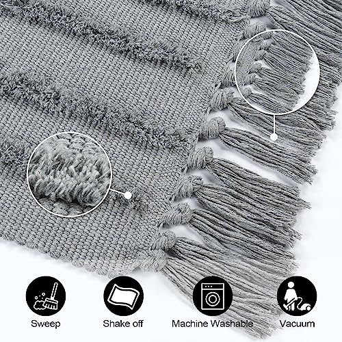 Leevan Boho Bathroom Rugs 2'X3' Hand Woven Tufted Rainbow Rug With Tassels Grey Laundry Room Rug Bohemian Bath Mat Farmhouse Kitchen Rug Washable Cotton Entryway Rug For Bedroom Accent Throw Rug #TOP3