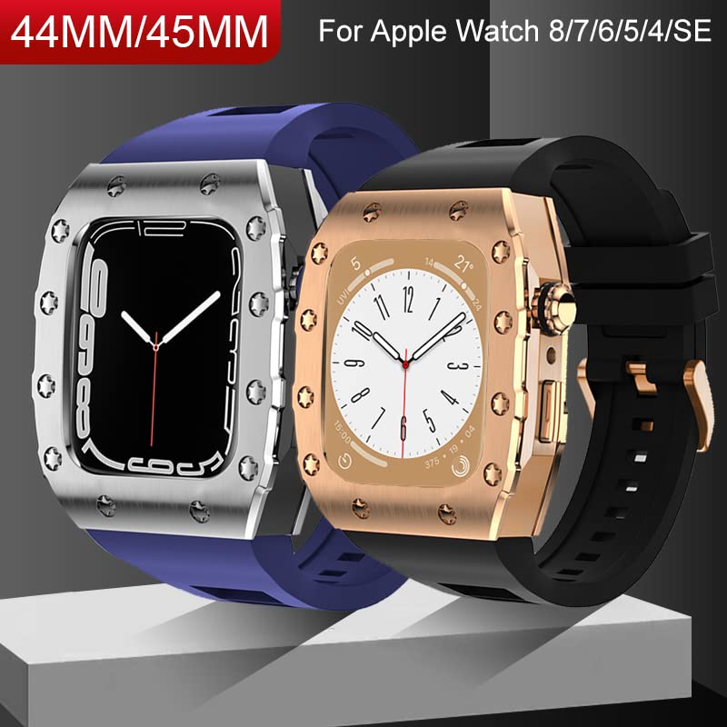 Stainless Steel Case Silicone Strap For 8 7 45MM Band Metal Rubber Set For Series 6 54 SE 44 Modification Kit2