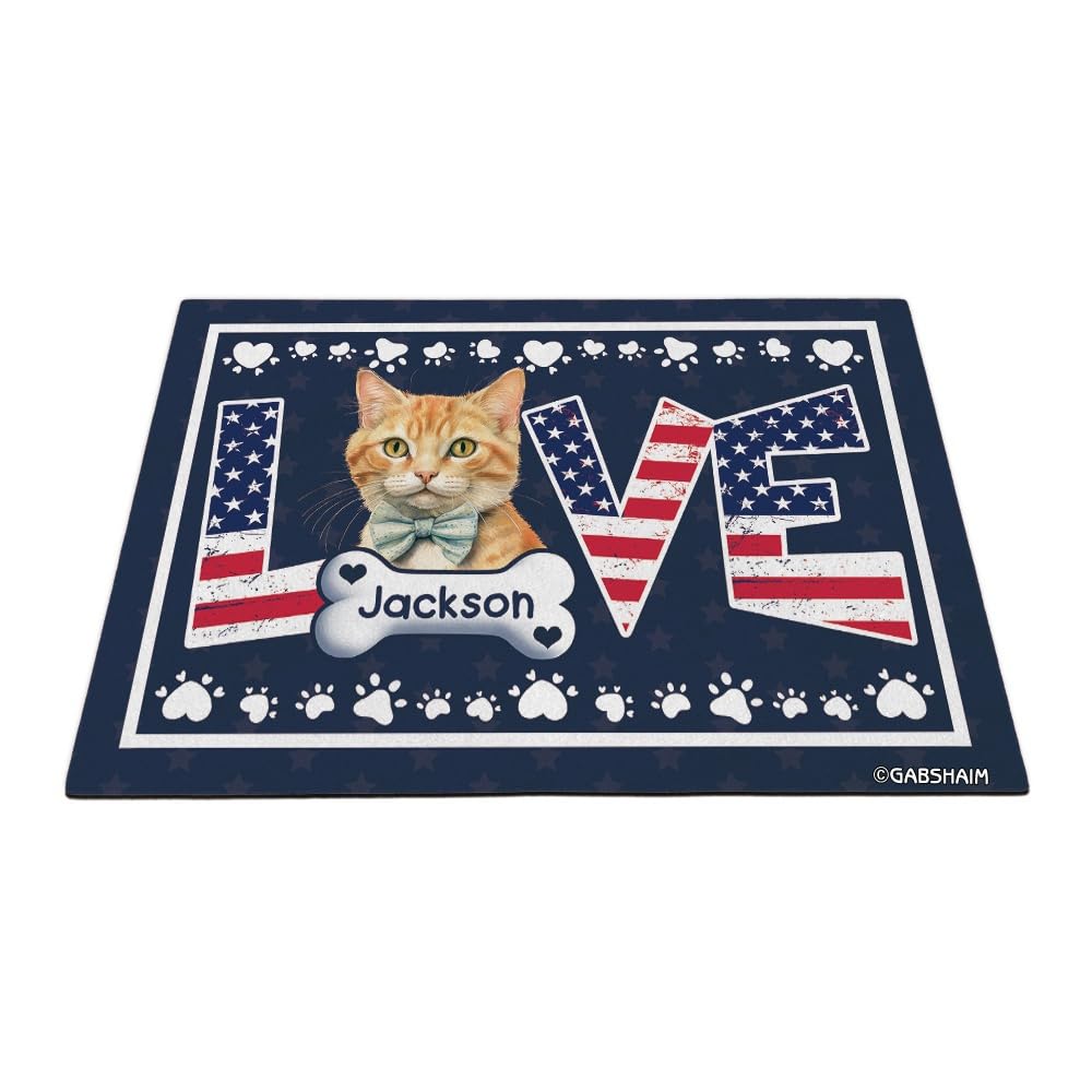 Felpudo de bienvenida personalizado con diseño patriótico de bandera americana con diseño de minueto, tapete antideslizante para porche, entrada, interior y exterior, decoración del hogar
