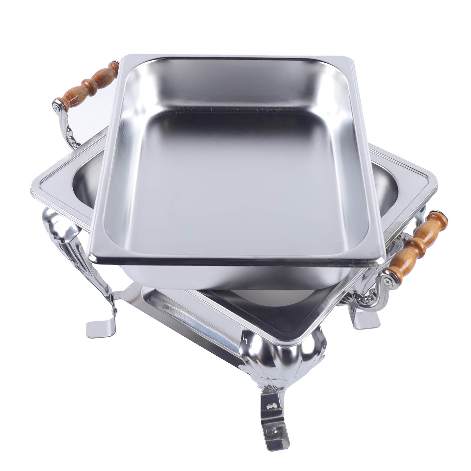 Chafing Dish, Set de buffet de acero inoxidable, calentador de alimentos, rectangular, recipiente de calor con tapa, asa y horno de alcohol para catering, buffet y fiesta