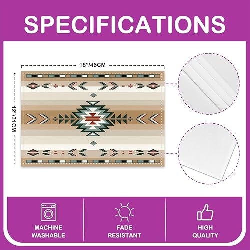 Miniatura 4 de Juego de 4 manteles individuales de 18 x 12 pulgadas, diseño nativo del suroeste para niñas, diseño geométrico del suroeste, mantel individual