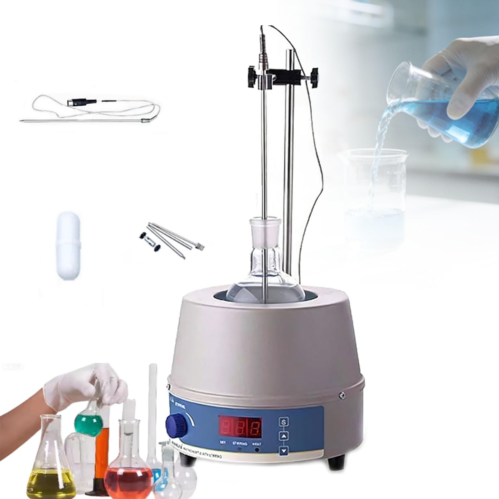 Mieszadło magnetyczne z nakładką grzewczą, termostatem laboratoryjnym, wyświetlaczem cyfrowym, czujnikiem temperatury i funkcją timera(1000ml)
