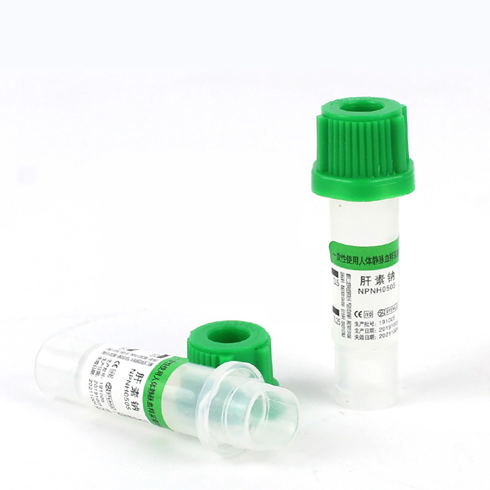 100 Provette per La Raccolta del Sangue sotto Vuoto (0,5ml/1ml), Provetta Verde con Eparina di Litio/Provetta Viola con Anticoagulante EDTA K2,Green-0.5ml