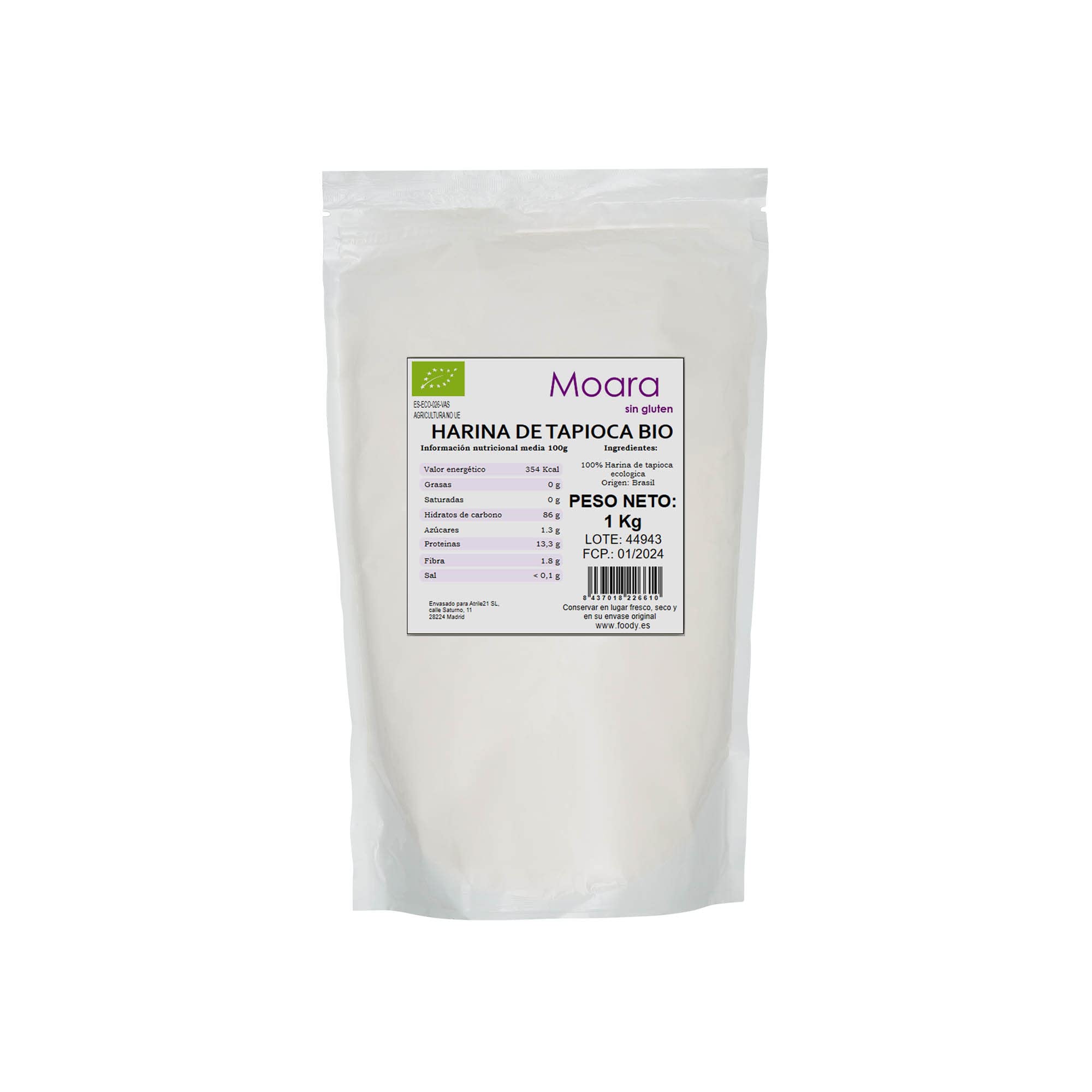Harina de tapioca apta para dietas paleo | Harina de yuca 100% vegana | Harina de mandioca libre de alérgenos y gluten | Harina sin gluten ideal para repostería y panadería | 1Kg