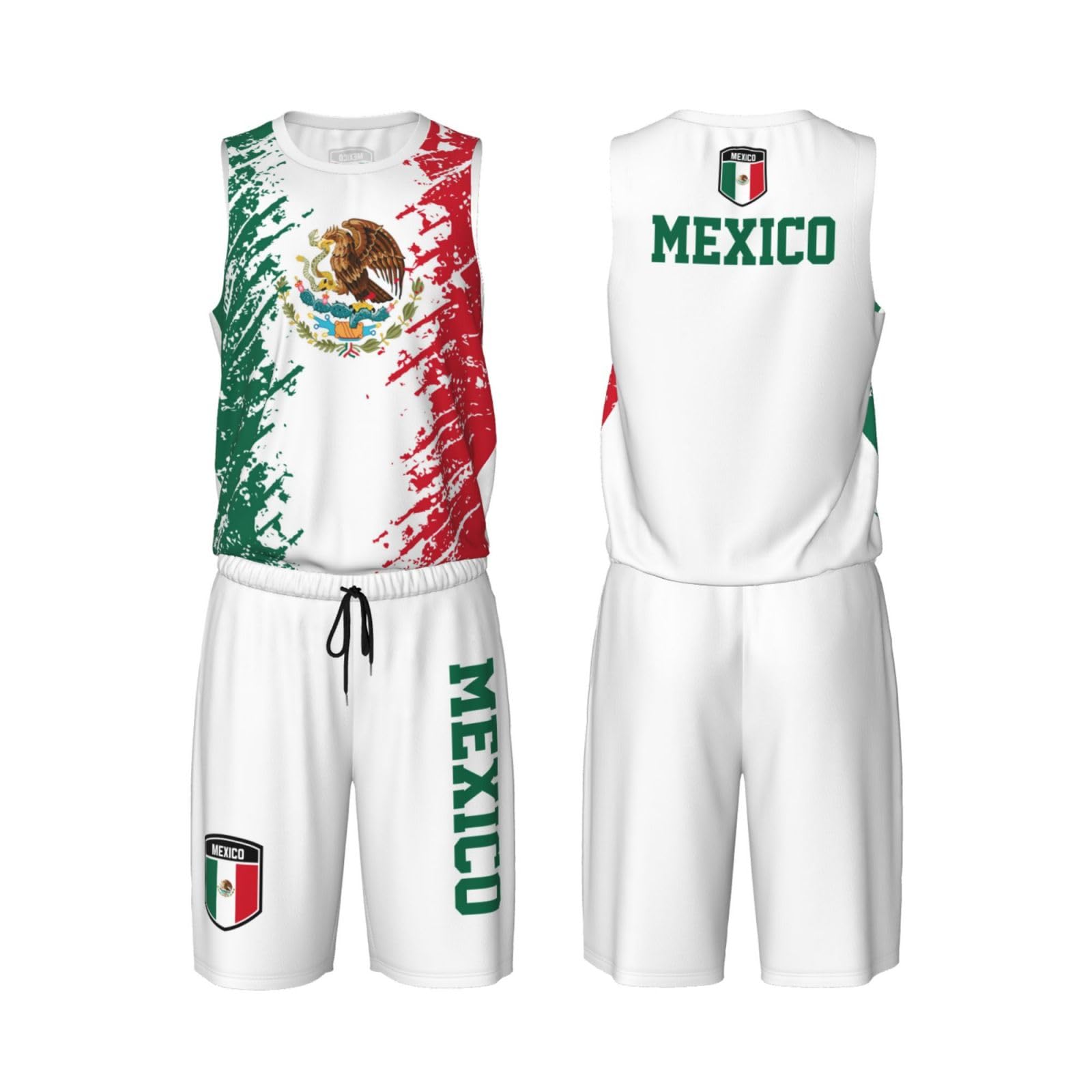 Mexico Flag Grain (1) Basketball Jersey Uniform Suit for Men Adults Training Athletic Set