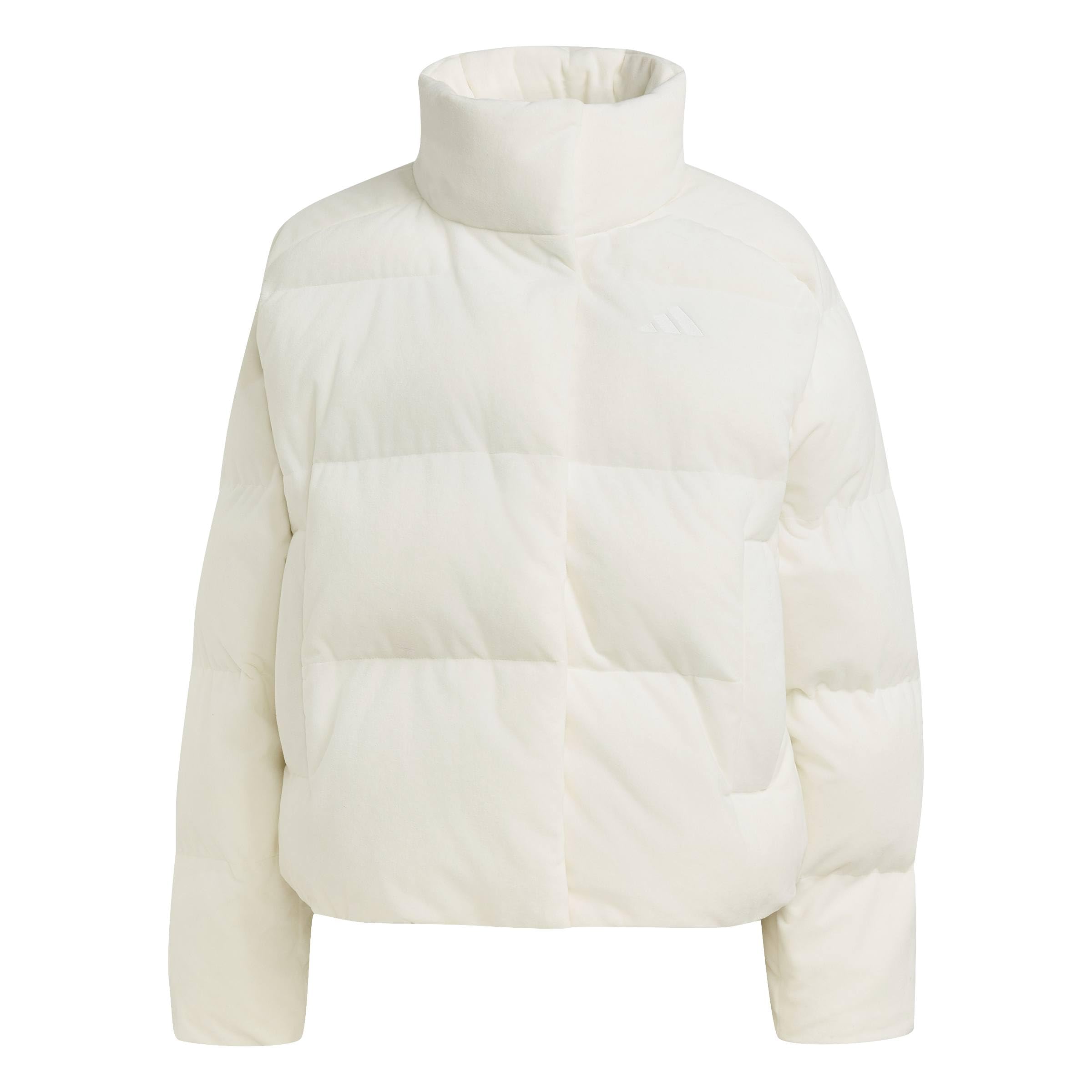 adidas Women's Helionic Down Puffer Velour Coat, off white, L
