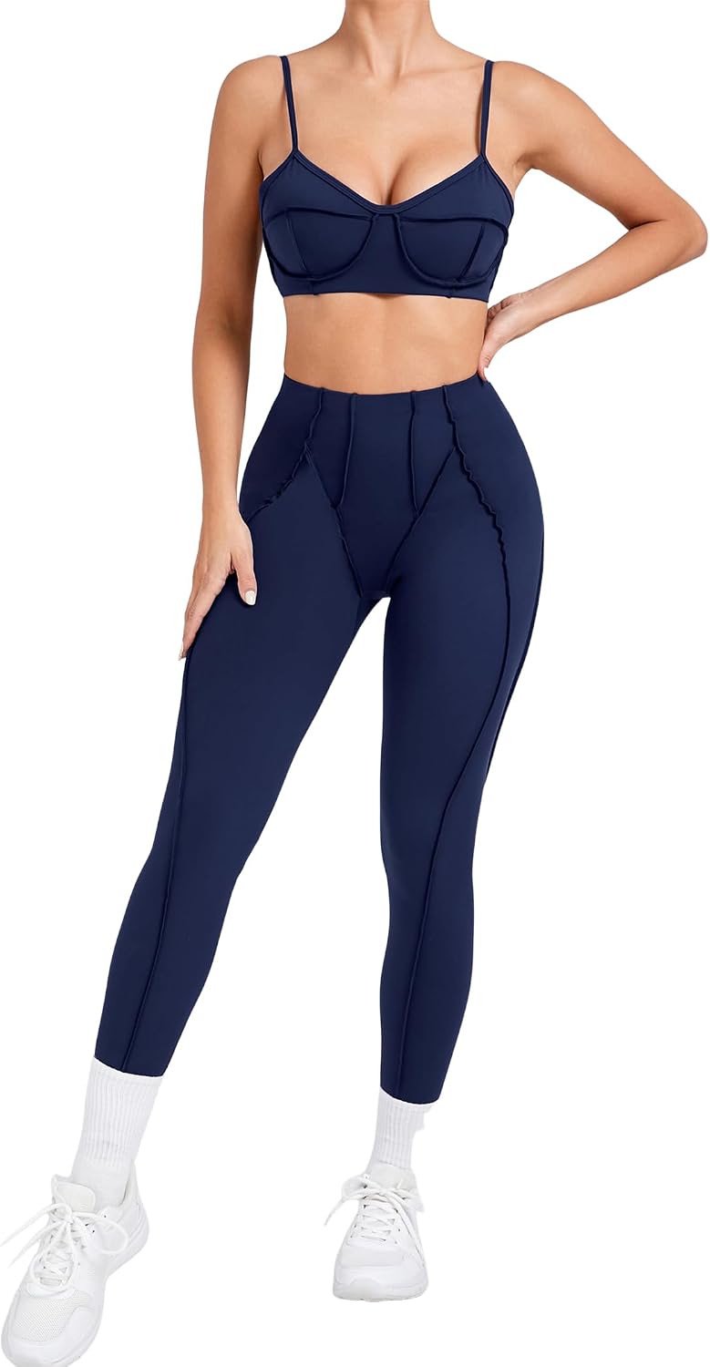 ABOCIW Two Piece Workout Sets for Women Contouring Seams Sports Bras High Waist Leggings 2 Piece Gym Yoga Outfits