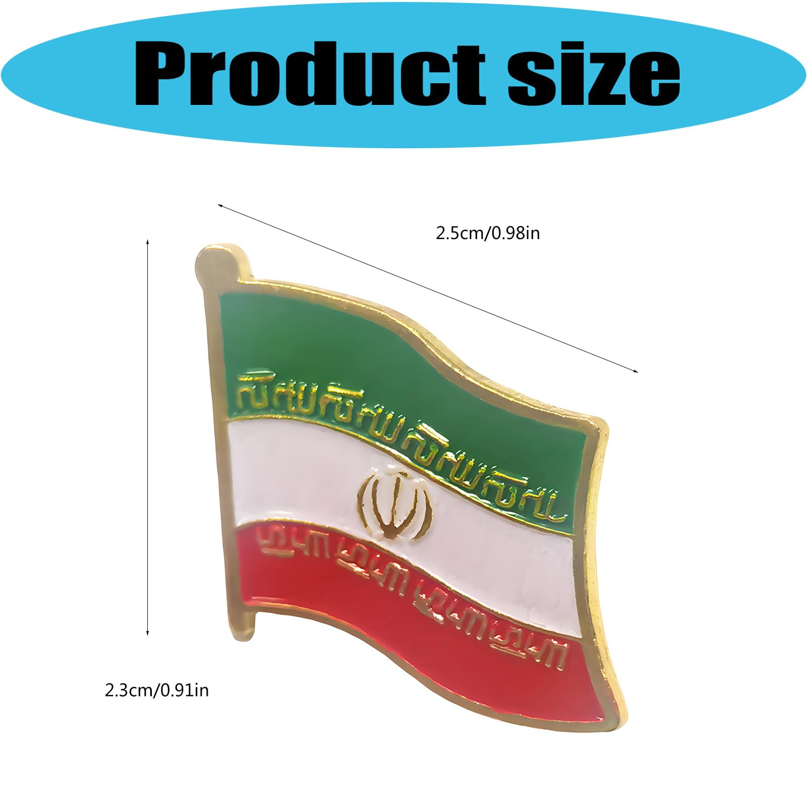 Broche iraní con construcción de metal y broche de mariposa oculta con bandera tradicional