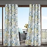 Madison Park Laguna Printed Medallion 3M Scotchgard Outdoor Curtain Door Treatment Single Panel for Patio Porch or Balcony, 54 in x 108 in, Blue Multi