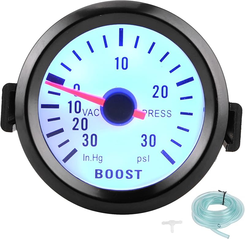 Manômetro de pressão do turbo Qiilu 52 mm com LED azul, pressão e vácuo, 12 V – 1 unidade