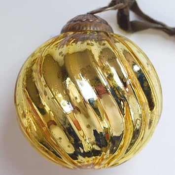 Set of 4 Gold Mercury Glass Ornaments 3.15" Classic Twist Ball Perfect for Christmas Tree, Hanging Holiday Decoration, Gifts & Home Decor