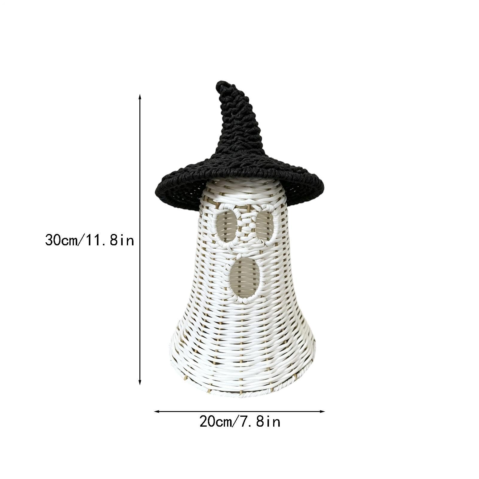 Fantasma Di Halloween Luminoso Vintage Autunnale Intrecciato con Cappello | Statuina Fantasma Halloween Con Luce Per Mensola Camera Da Casa ta Biblioteca Comodino Appassionati