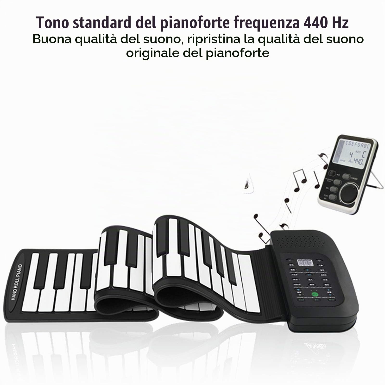 Pianoforte arrotolato a mano, pianoforte in silicone roll-up a 88 tasti, pianoforte elettronico portatile e ricaricabile, impermeabile, design della struttura audio professionale, per adulti(88)