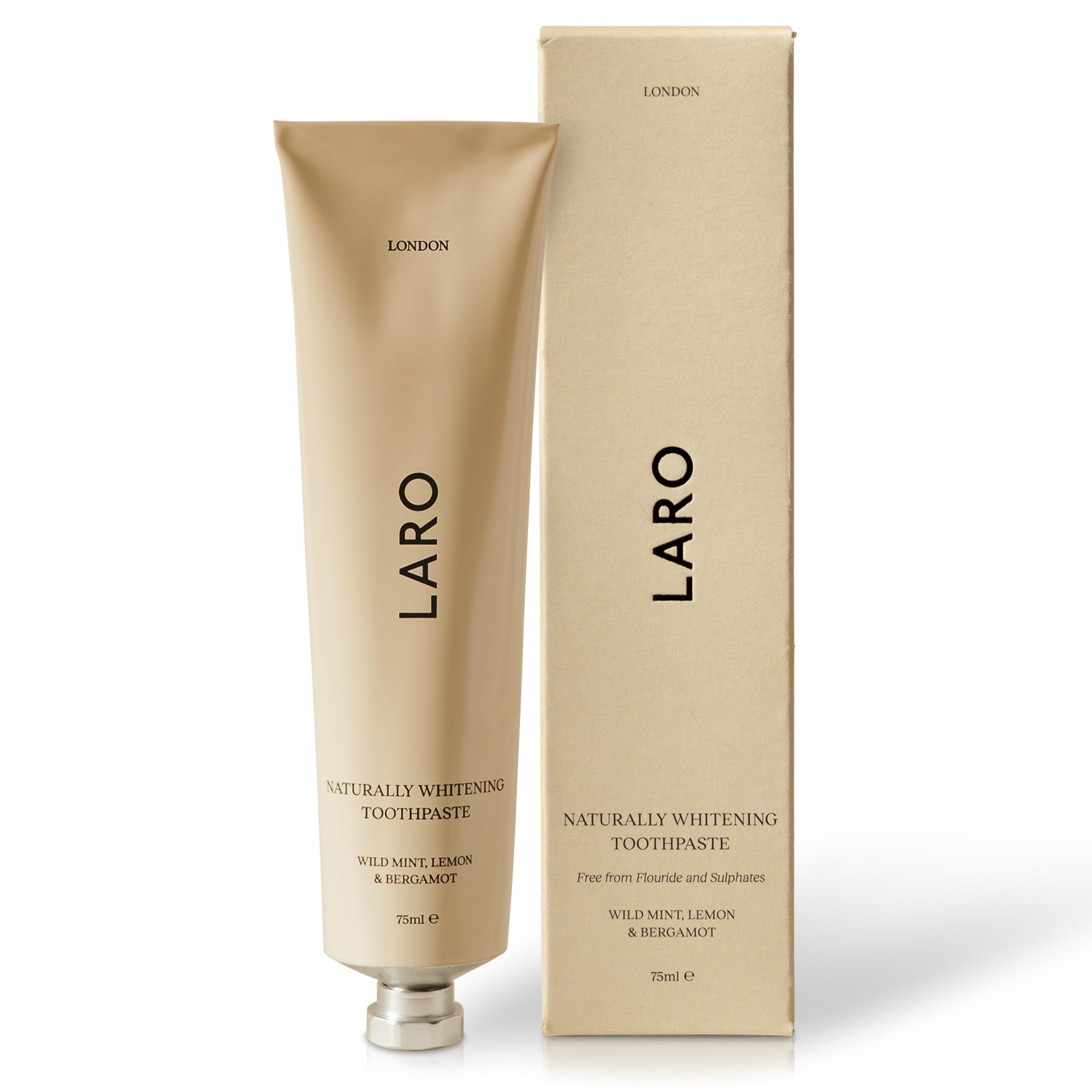 LARO's Naturally Whitening Toothpaste - Fluoride-Free with Xylitol, Enamel Repair Toothpaste - Oral Microbiome Support - Wild Mint, Lemon & Bergamot Flavour, 75ml