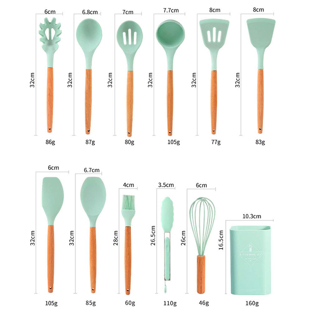 TOP-MAX Küchenutensilien-Set aus Silikon, Kochspatel, Zange, Spatel, Löffel, Pfannenwender, hitzebeständig, 11 Stück, dunkelgrün
