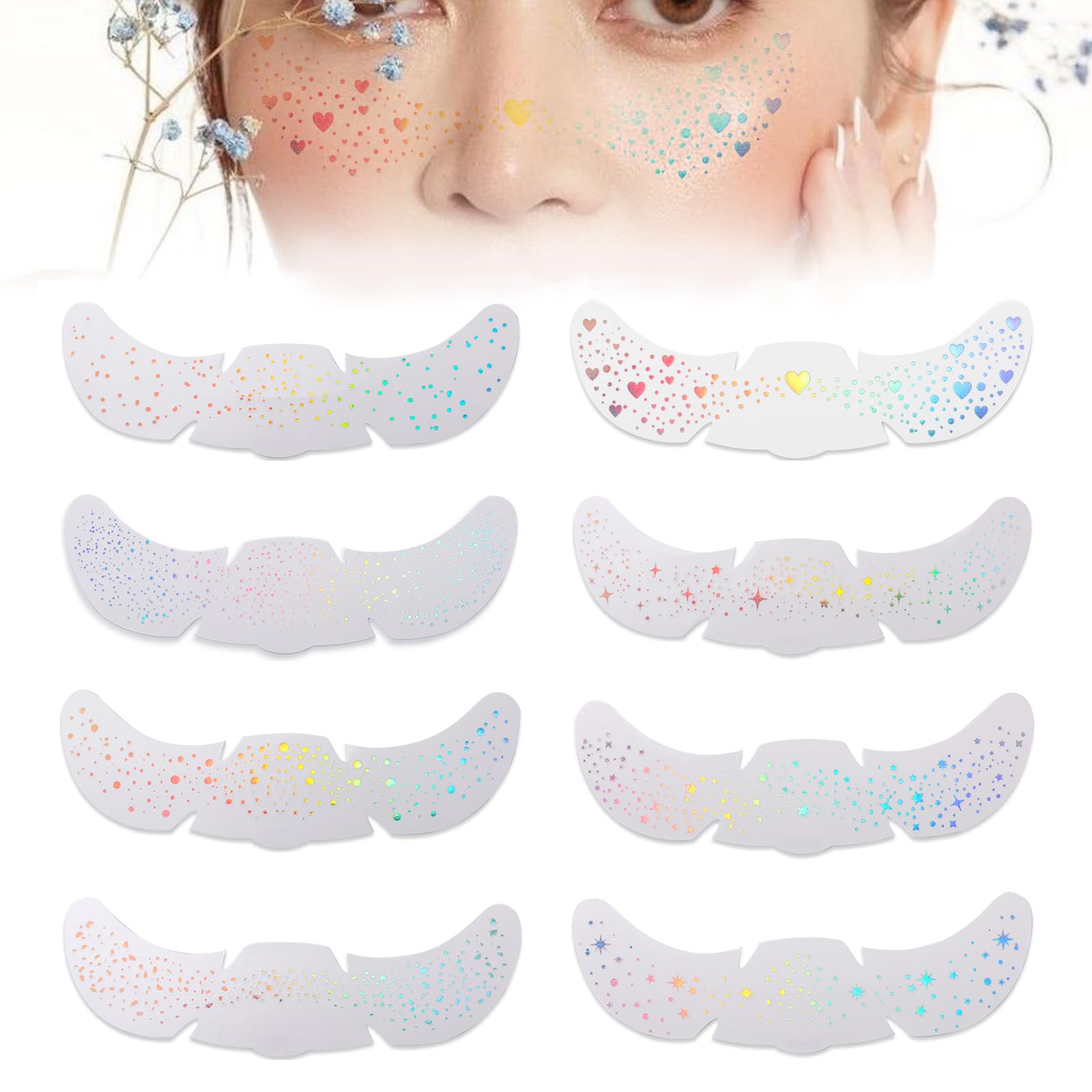 Xanthelle Glitter Freckles Tattoo, 16 Pieces Festival Glitter Tattoos for Face Holographic Freckles, Ideal for Festivals and Halloween