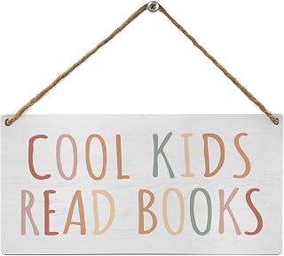 Mtrgdn Cool Kids Read Books Wood Wall Hanging Tags,Inspirational Read Quote Sign Wall Decor,Classroom Wall Hanging Sign for Kids,Read Corner Nursery School Playroom Decor,12x6Inch