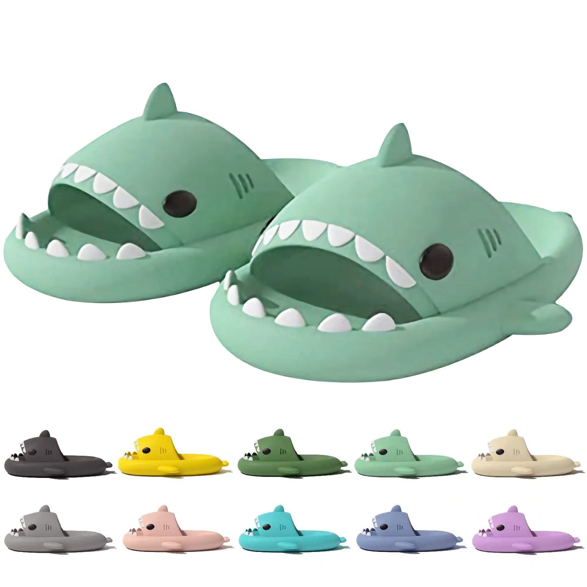 Shark Slides Pillow Sandals for Women Men Toe Squishy Shower Slippers Cute Cartoon Summer Casual Shower Beach Shoes Toe Bathroom Pool Massage Slippers