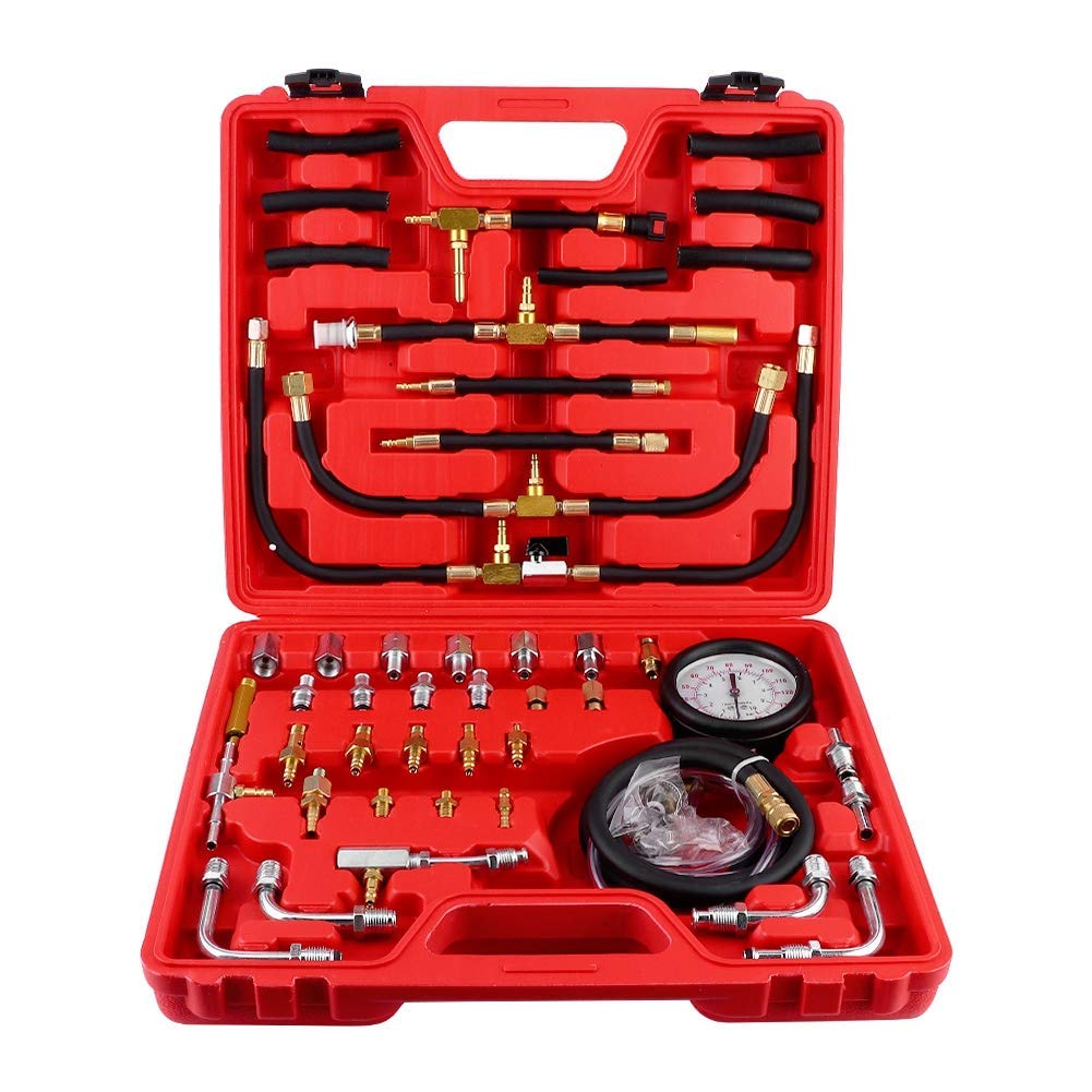 Kraftstoffdruckmesser TU-443 0-140 PSI (0-10 bar) Doppelskala kompatibel mit OBD2-Fahrzeugen Komplettset