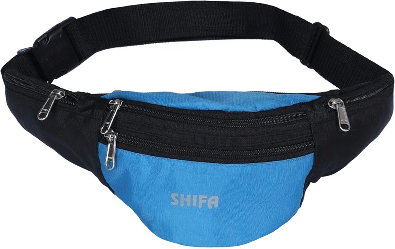 Adjustable Waist Bag with 5 Compartments | Durable Polyester Fanny Pack for Men and Women | Compact 3L Travel Pouch for Running Hiking Cycling Black Blue-image-17