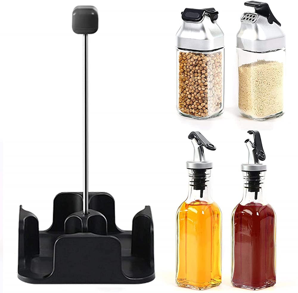 Gewürzspender-Set aus Glas und Edelstahl, auslaufsicheres Design für Essig, Öl, Salz und Pfeffer – perfekt für Küche und Esszimmer
