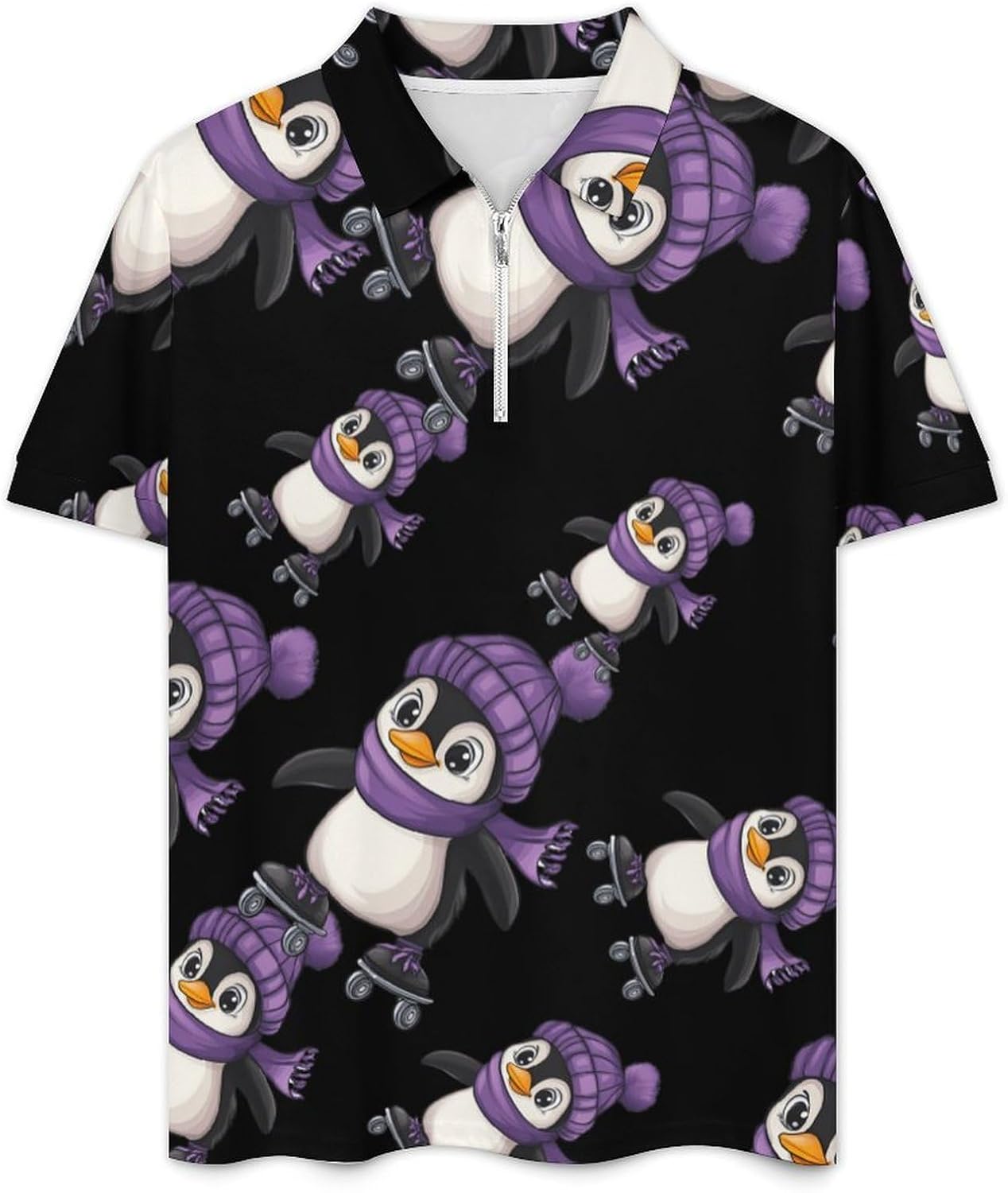 Penguin Skating Roller Skates Sports Mens Polo Shirts Track Suits 2 Piece Short Sleeve Sweatsuit 1/4 Zip Golf Loungewear for Sports