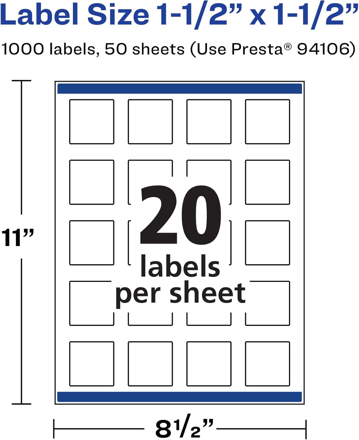 Avery Printable Durable White Square Labels, Sure Feed Technology, 1.5" x 1.5", Print-to-the-Edge, Waterproof Labels, Laser & Pigment-Based Inkjet Compatible, 1000 Total