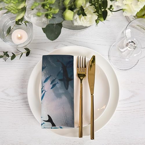 Miniatura 2 de Cloth Napkins Set of 6 Ocean Shark 20x20 Inch Cloth Napkins Watercolour Shark Washable Reusable Kitchen Dinner Napkins Table Decor for Wedding,