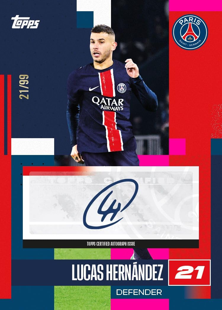 Topps Coffret équipe Paris Saint-Germain 2024/25 - 30 cartes par boîte, 1 autographe ou relique, 1 parallèle numéroté séquentiellement, 1 feuille statique