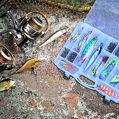 Goture Double Sided Fishing Box Large Trays Double Sided Fishing Plastic Tackle Storage Box Portable Organizer Handle Included 44 Compartments Hard Case 12 8 3 Smoke Red #TOP5