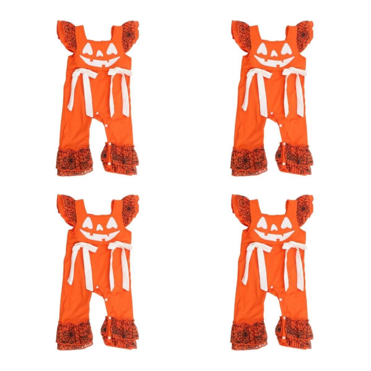 Healvian 4 Pezzi Tutina di Halloween per Neonata in Morbido Cotone, Costume Zucca Arancione Stampa Giocosa, Design Creativo per Feste di Halloween