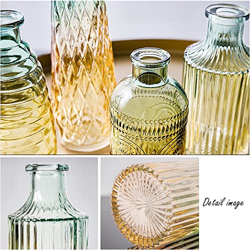 Fantesticryan Baroque Bud Glass Vases Set Of 4, Retro Gradient Small Glass Vase Single Flower Mini Vases For Centerpiece Décor, Tabletop, Christmas Special (Green) #TOP3