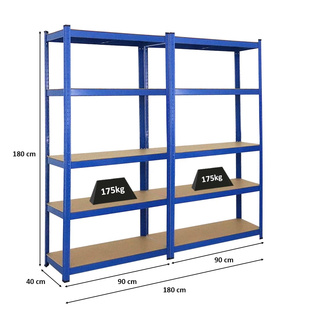PROREGAL Mega Deal 2x Scaffale da cantina GORILLA | AxLxP 180x90x40cm | portata per ripiano 175kg | Blu | Scaffale da garage, Scafalle da garage