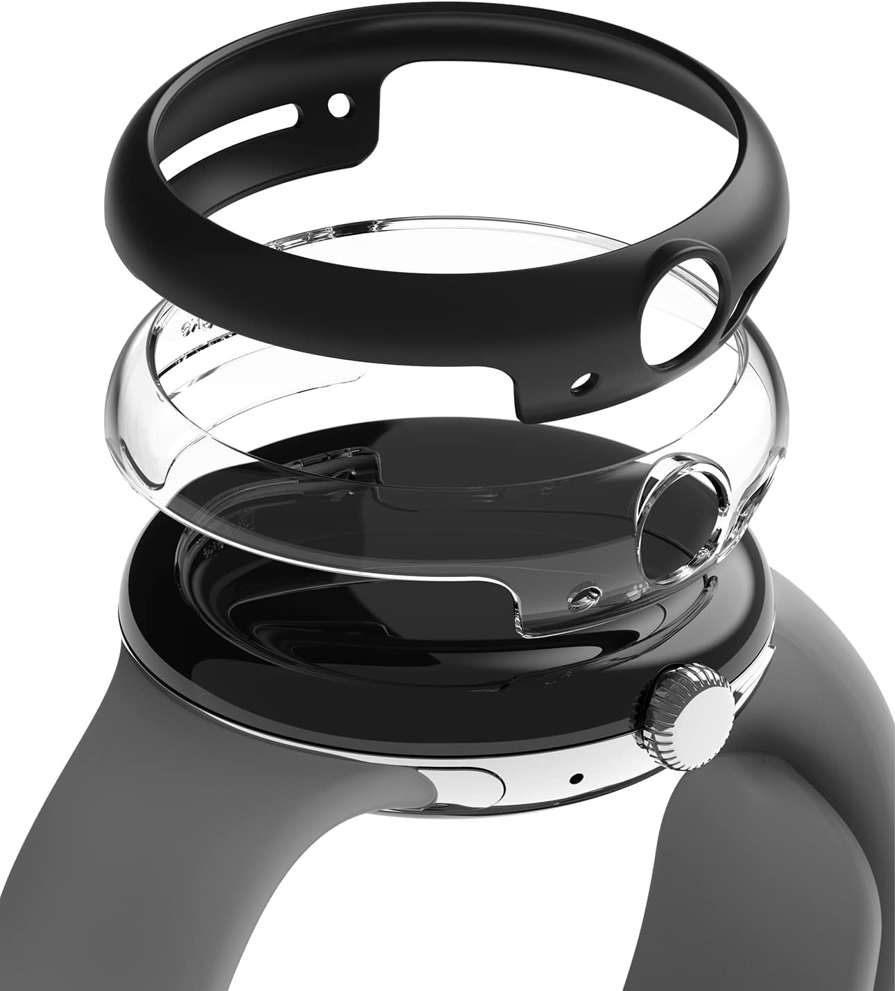 Ringke Compatible Watch Cover for Google Pixel [Clear & Black, Slim Case] + Dual Easy Film [3 Pack]