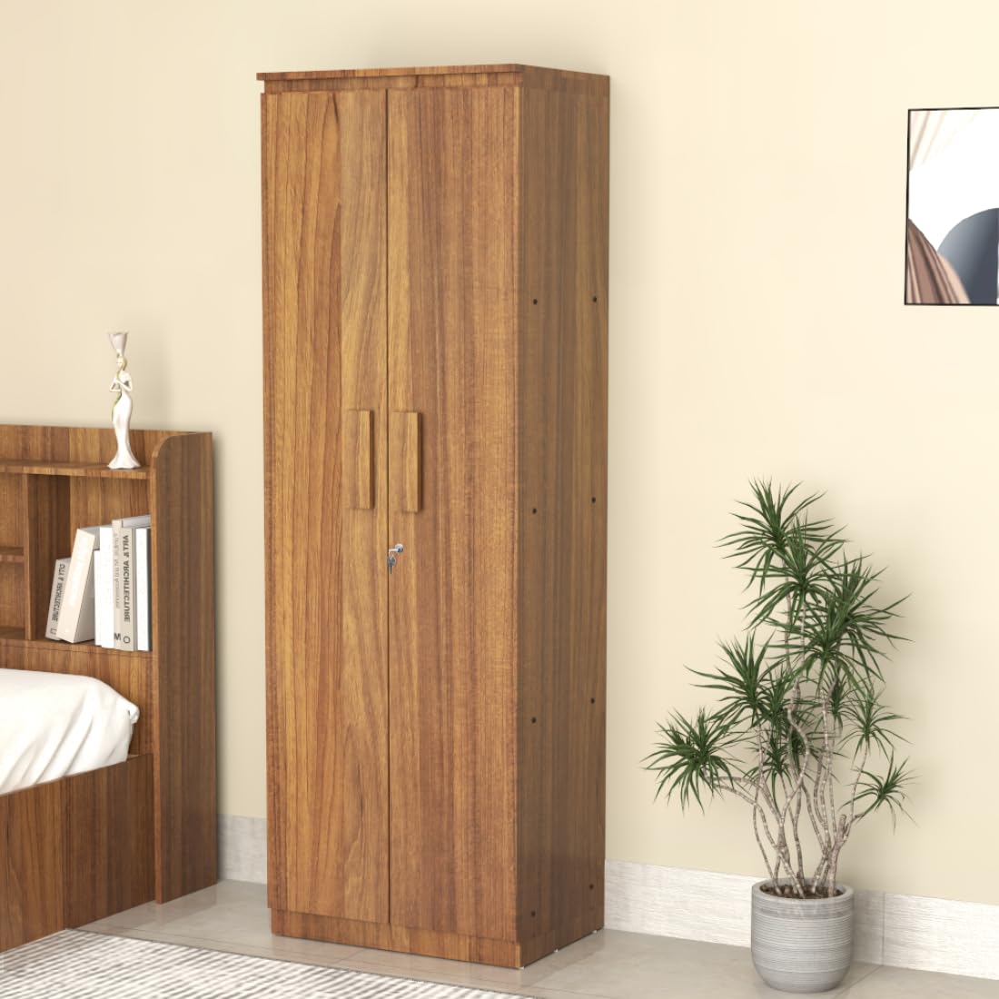 Amazon Brand - Solimo Duo XS Engineered Wood 2 Door Wardrobe for Bedroom | Compact Clothes Storage Cabinet with Multiple Shelves | Space Saving Cupboard | 1 Year Warranty - Leon Teak-image-11