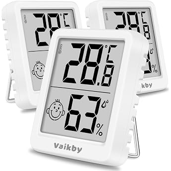 Hygrometer Thermometer Indoor Digital Vaikby Pack of 3 Humidity Meter & Room Thermometer High Precision Easy to Read Energy Saving for Indoor Use such as Living Room Bedroom Office