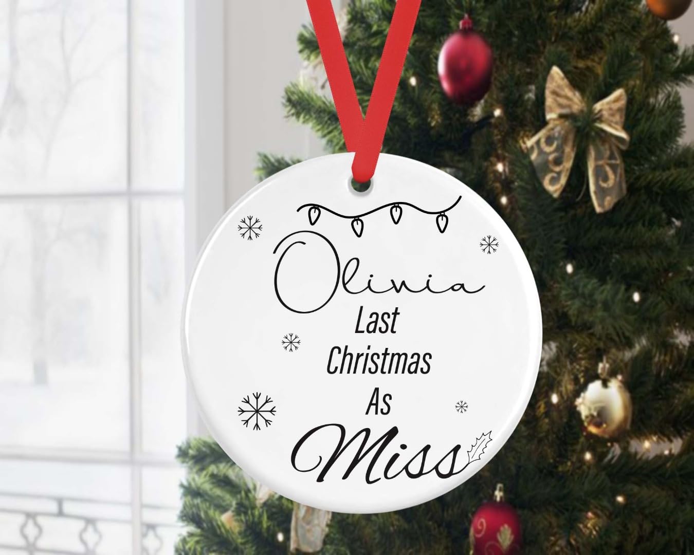 Shamsco White Personalised Last Christmas As Miss Bauble Ceramic Ornament Xmas Engagement Gift