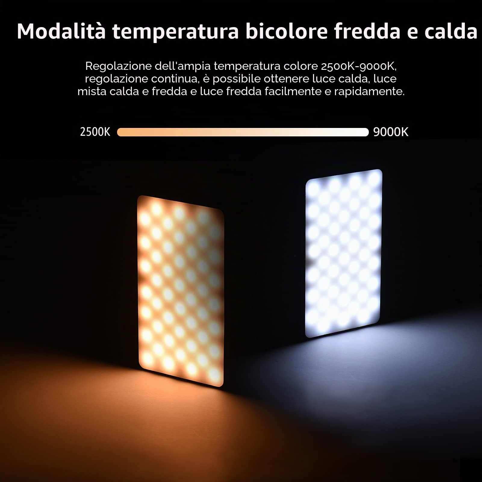 Andoer W140 RGB Video Light, Luce LED Portatile Full Color 2500K-9000K dimmerabile, Luce Fotografica Ricaricabile con treppiede da tavolo Supporto per telefono per computer Clip per scarpe fredde