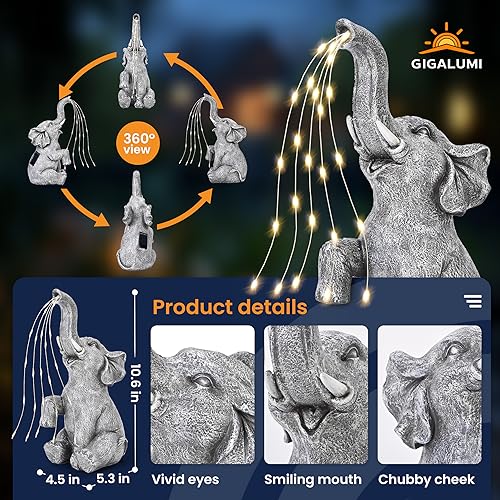 Gigalumi 8683 Elephant Statue Solar Garden Decor, Birthday Gifts For Women, Gifts For Mom Grandma Senior Eleder, Outdoor Elephant Decor Ornament For Balcony, Garden, Patio, Yard, Lawn thumb #2