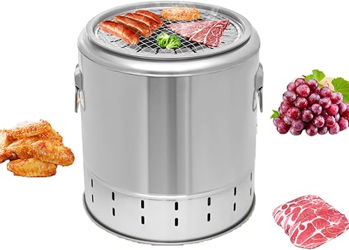 Miniatura 9 de Parrillas de carbón portátiles grandes, parrilla vertical para ahumar, barril de malla con brochetas de Kabob, asador de barbacoa de acero 50