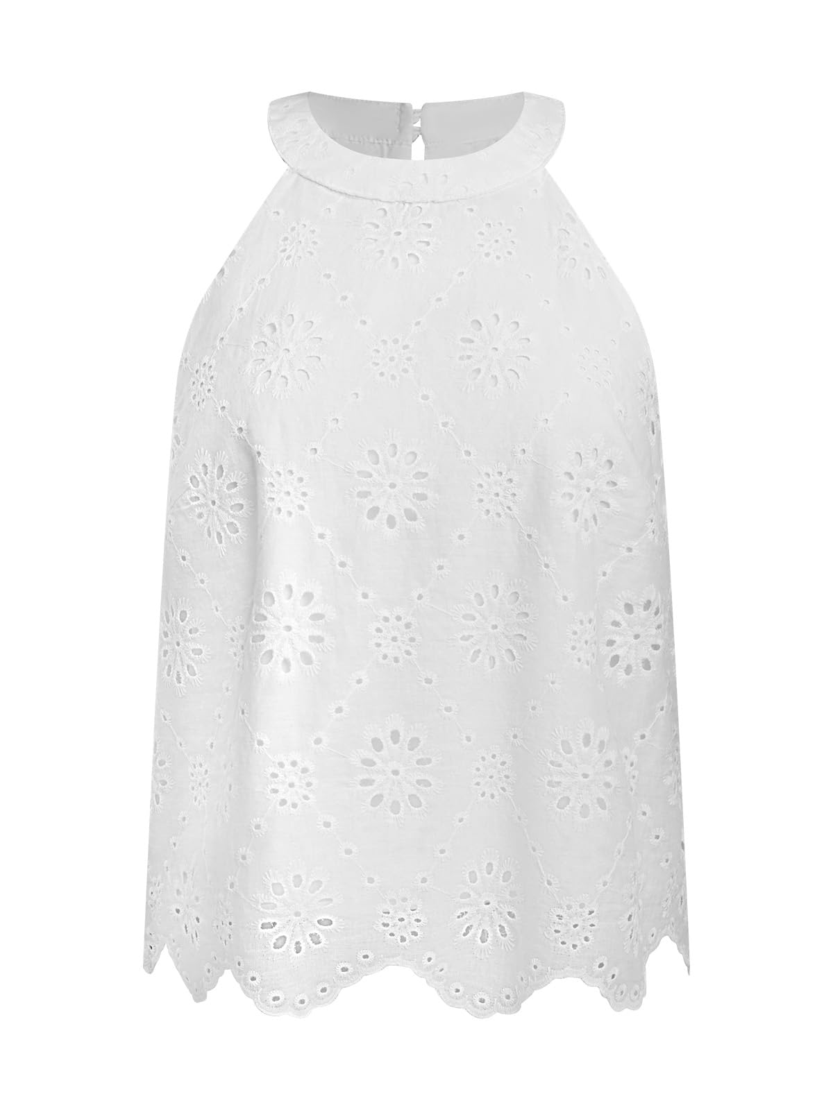 CUPSHE Camicetta da donna in pizzo con scollo all'americana senza maniche ricamato con occhielli top in cotone vestibilità ampia estiva casual spiaggia vacanza camicia