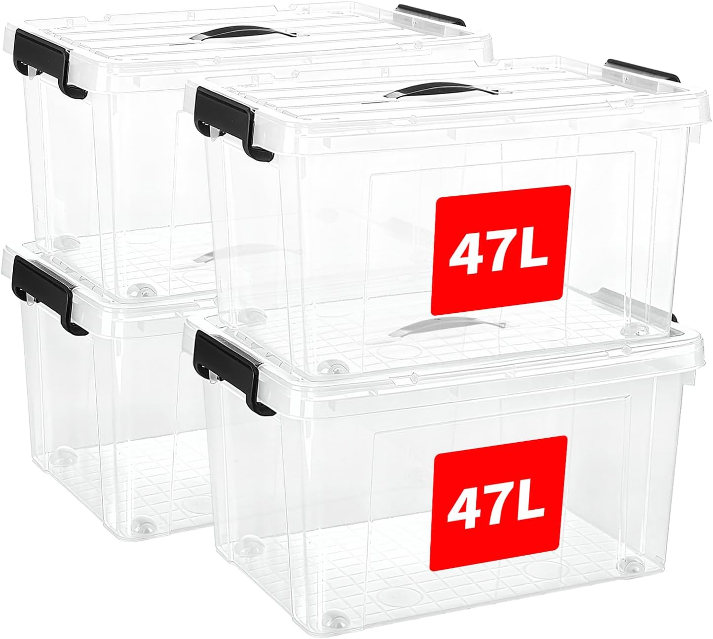 – SKY-TOUCH 47 Liters Clear Plastic Storage Box with Lockable Lid & Wheels,Plastic Organizer Bin with Handles,48x28x35cm,4pcs